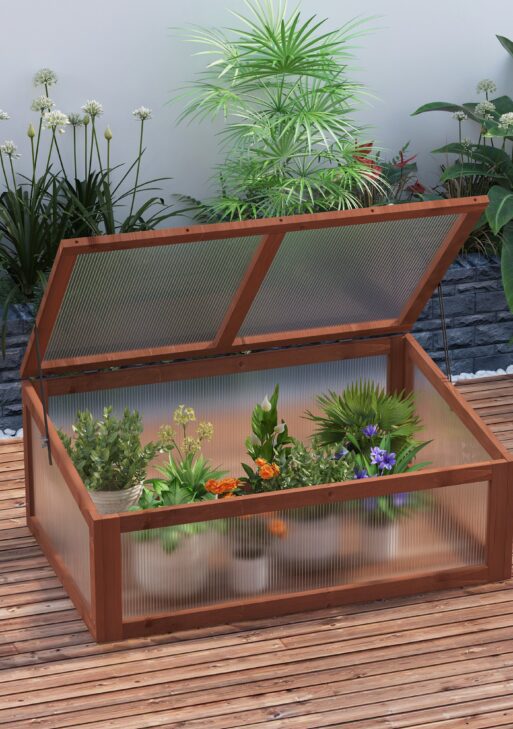 Wooden Cold Frame Greenhouse, Mini Greenhouse with Polycarbonate Board and Solid Wood Frame, Green House Cold Frame, Indoor Outdoor Terrarium Planter Box, 39" x 26" x 16", Natural