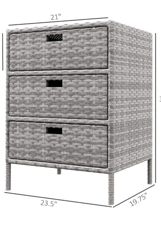 Patio PE Rattan Storage Cabinet, Wicker Pool Cabinet Organizer, Outdoor Towel Rack for Pool with 3 Drawers, Gray