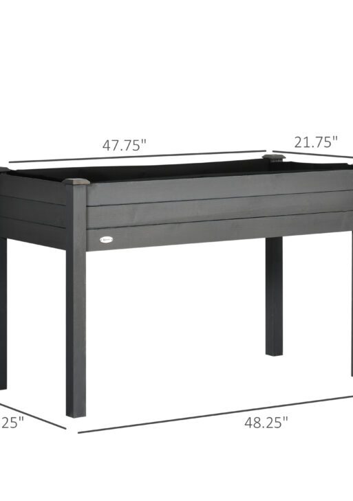48" Raised Garden Bed, Elevated Wooden Planter Box with Holes for Vegetables, Herb, Flowers for Backyard, Dark Gray