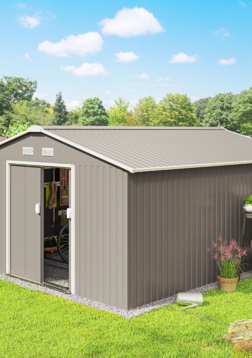 Garden Metal Shed, Storage Shed Utility Storage with Double Locking Doors for Bike, Yard Tools, Light Gray