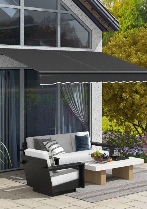 10' x 8' Retractable Awning, 280gsm UV Resistant Sunshade Shelter for Deck, Balcony, Yard, Dark Gray