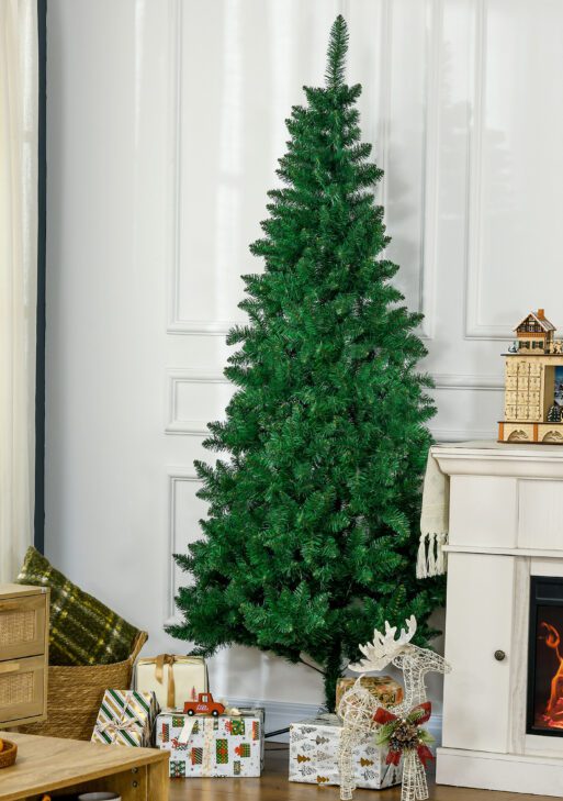 7' Artificial Half Christmas Trees with Auto Open, Steel Base, for Indoor Xmas Décor