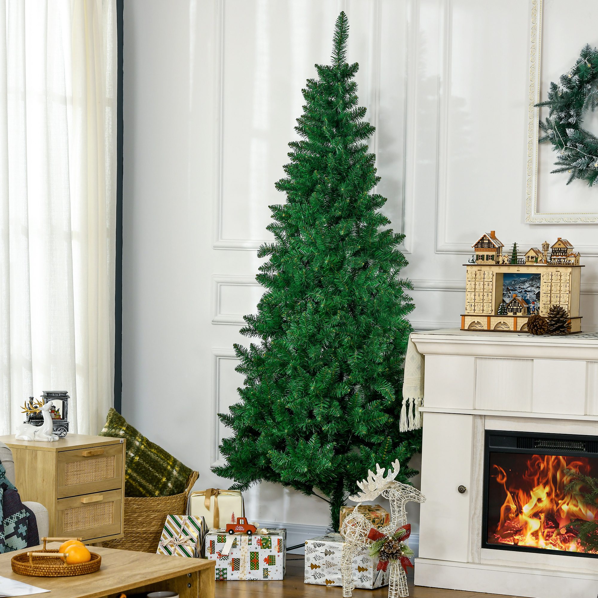 7' Artificial Half Christmas Trees with Auto Open, Steel Base, for Indoor Xmas Décor