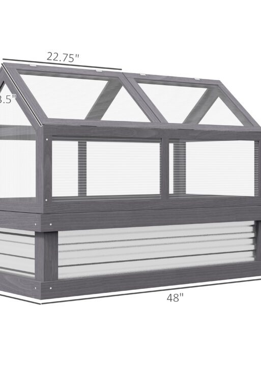 Raised Garden Flower Bed Kit w/ Greenhouse, Wooden Cold Frame Planter, Gray