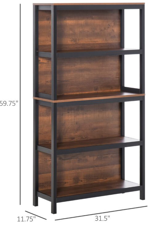 Shelves for Storage, 4 Tier Bookshelf Utility Organizer with Back Support and Anti-Topple Design, Walnut/Black