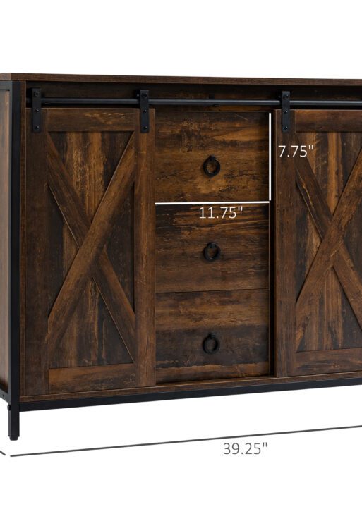Buffet Cabinet Kitchen Sideboard with Sliding Barn Doors, Brown