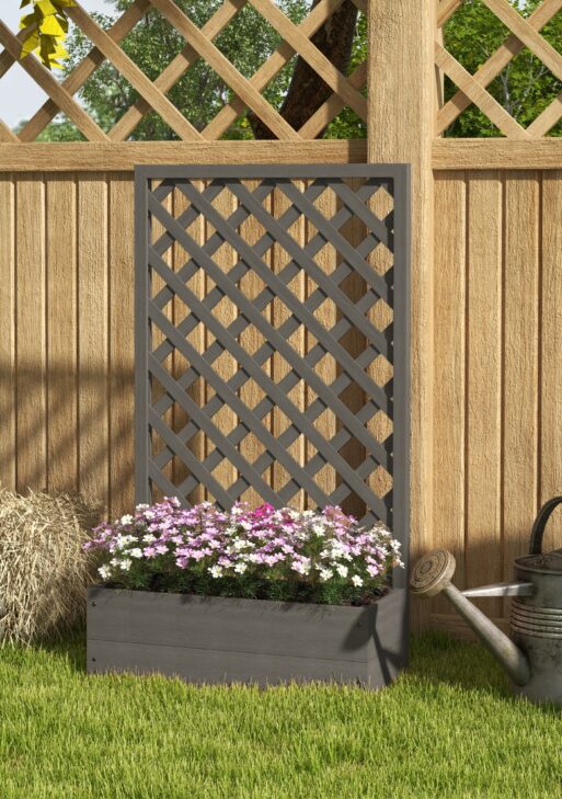 Trellis Planter Box for Climbing Plants, Raised Garden Bed w/ Trellis Lattice for Outdoor Garden, Deck, Backyard, Gray