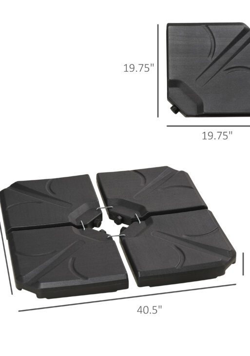 4 Pieces Patio Umbrella Base, Outdoor Cantilever Offset Umbrella Weights w/ U-Locking, 123 lb. Capacity Water or 158 lb. Capacity Sand, Black