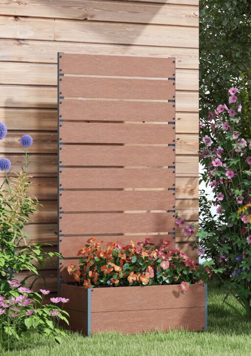 Trellis Planter for Climbing Plants, Raised Garden Bed with Trellis, Planter Box for Outdoor, 28.25" x 15" x 59", Brown