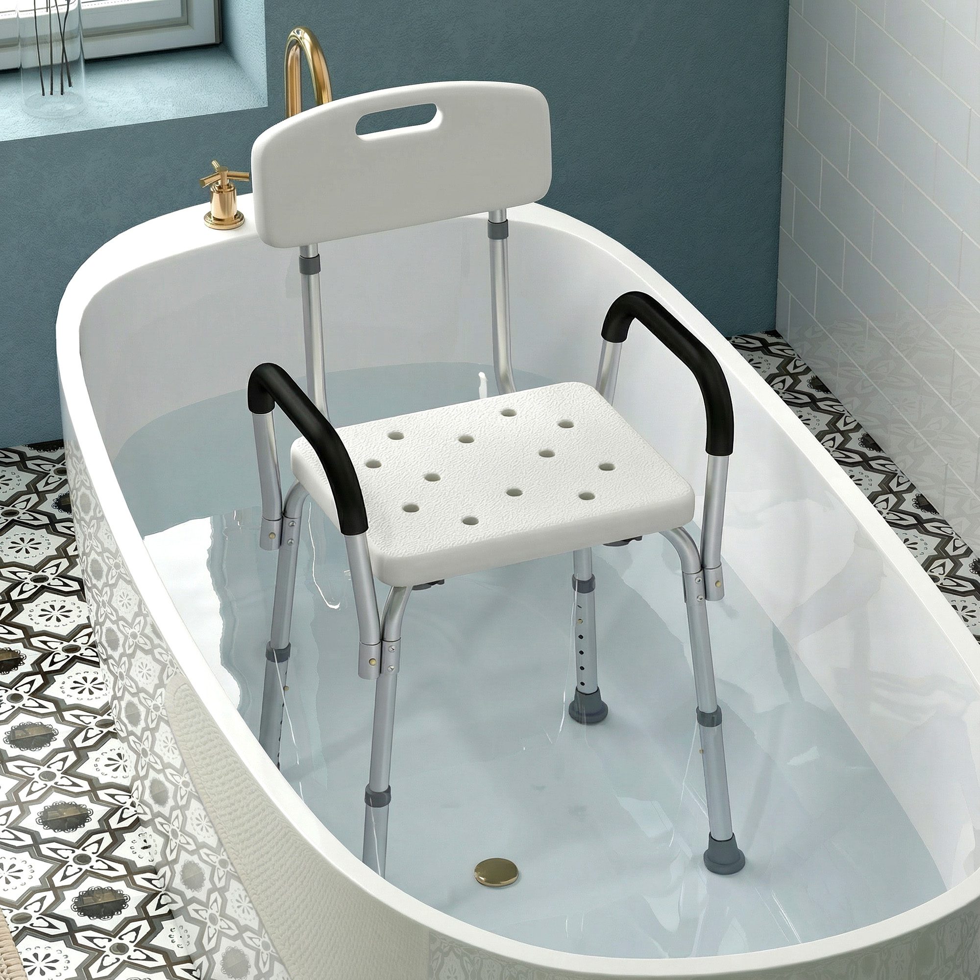 Shower Chair, Mobility Medical Grade Bath Chair, Adjustable Shower Bench with Removable Armrests for Seniors, Handicap, Disabled - Image 6