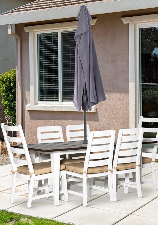 Patio Dining Set for 6, Outdoor Furniture Set with a Table & Chairs, Cushions, Umbrella Hole for Garden, Backyard, or Poolside, Beige