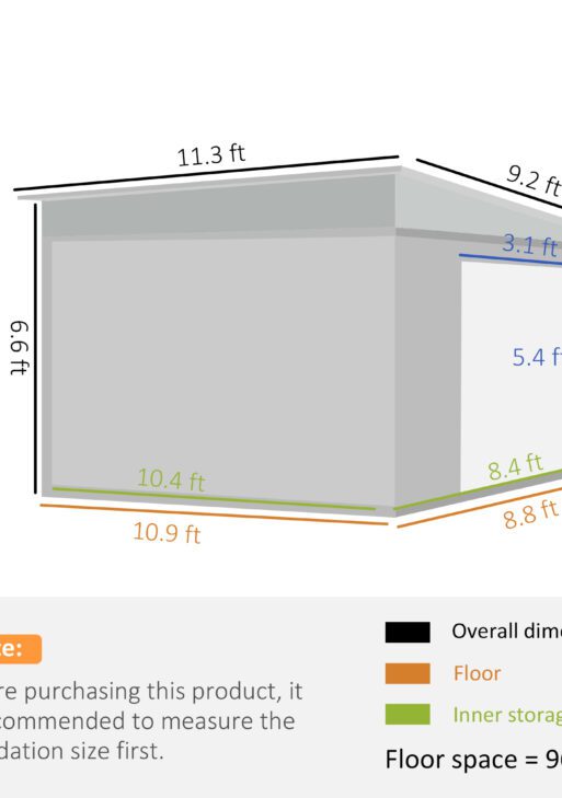 11' x 9' Metal Outdoor Storage Shed, Tool House with Double Lockable Doors for Backyard, Patio, Lawn, Garage, Gray