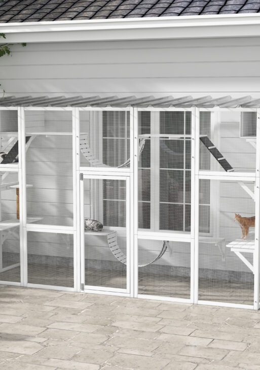 Cat Window Box , Large Catio with Shelves & Bridges, Outside Enclosure for Multiple Cats, White