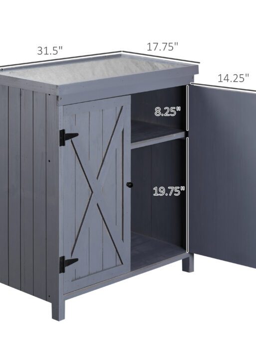 Outdoor Storage Cabinet, Outdoor Tool Shed with Galvanized Top and Two Shelves for Yard Tools or Pool Accessories, Gray