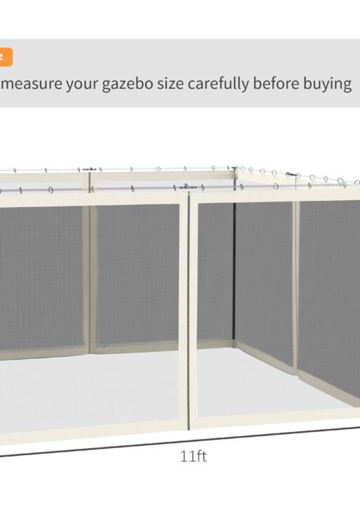 Replacement Mesh Sidewall Netting for 10' x 12' Gazebos and Canopy Tents with Zippers, (Sidewall Only) White