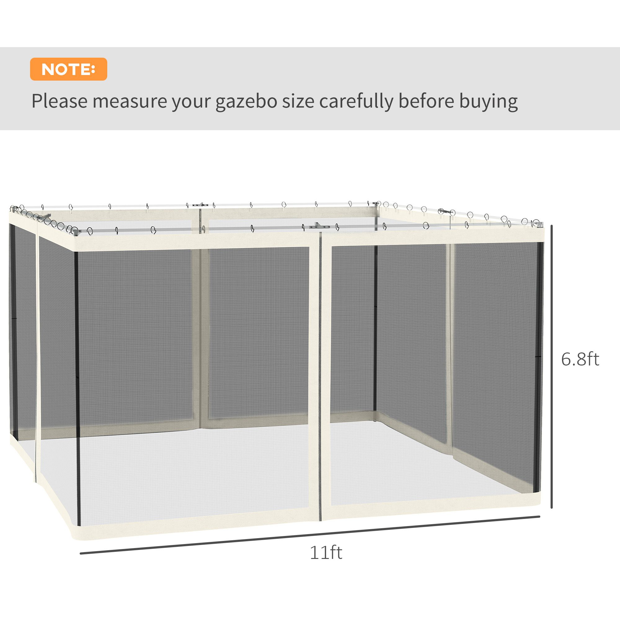 Replacement Mesh Sidewall Netting for 10' x 12' Gazebos and Canopy Tents with Zippers, (Sidewall Only) White - Image 1