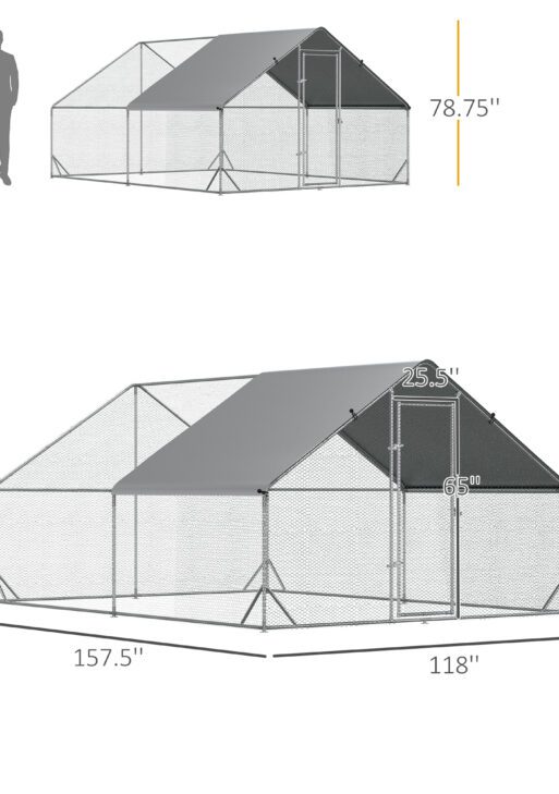 10' x 13' x 6.5' Metal Frame Chicken Run, Outdoor Hen House with Cover & Lockable Door