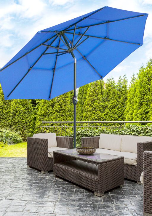 9FT 3 Tiers Patio Umbrella Outdoor Market Umbrella with Crank, Push Button Tilt for Deck, Backyard and Lawn, Dark Blue