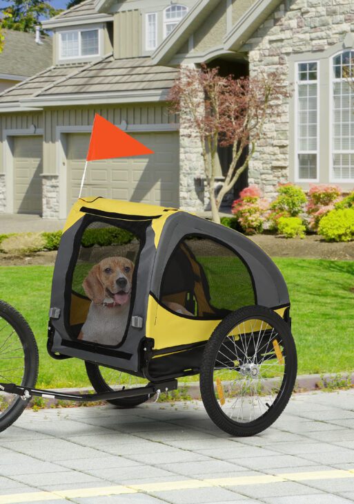Dog Bike Trailer, Pet Stroller with Wheels for Medium Dogs, Yellow