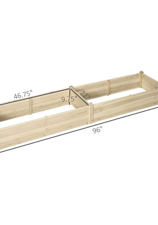 96" x 24" x 10" Wooden Raised Garden Bed with 2 Planter Boxes and Non-woven Fabric Liner for Patio, Natural
