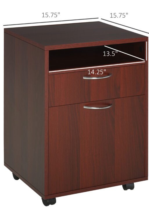 Mobile Storage Cabinet Organizer with Drawer and Cabinet, Printer Stand with Castors, Brown