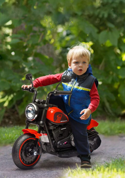6V Kids Motorcycle w/ Training Wheels, Single-Button Start, Red