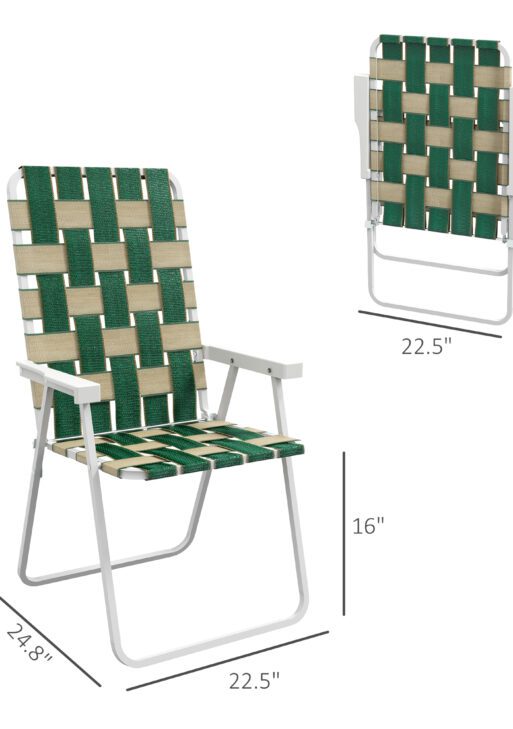 Set of 4 Patio Folding Chairs, Classic Outdoor Camping Chairs, Portable Lawn Chairs w/ Armrests, Green