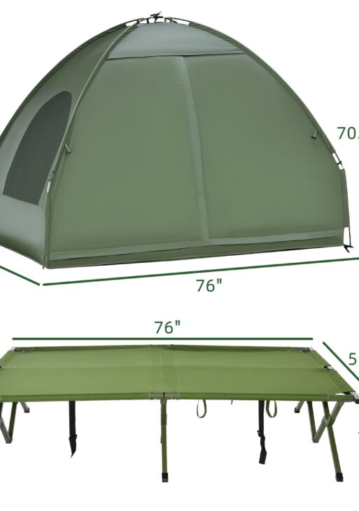 2-Person Tent Cot, 4-in-1 Elevated Camping Bed Combo with Air Mattress, Bed Cover, Foot Pump, Folding Off Ground Double Tent for Camping, Hiking, Backpacking