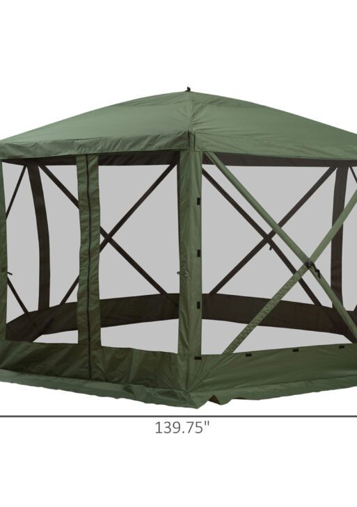 6-Sided Hexagon Pop Up Party Tent Gazebo with Mesh Netting Walls & Shaded Interior, 12' x 12', Green