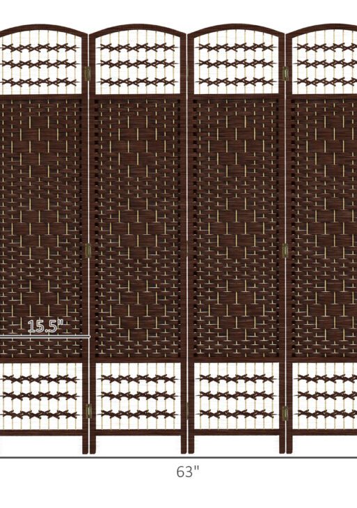 4 Panel Folding Room Divider Portable Privacy Screen Wave Fiber Room Partition for Home Office Brown