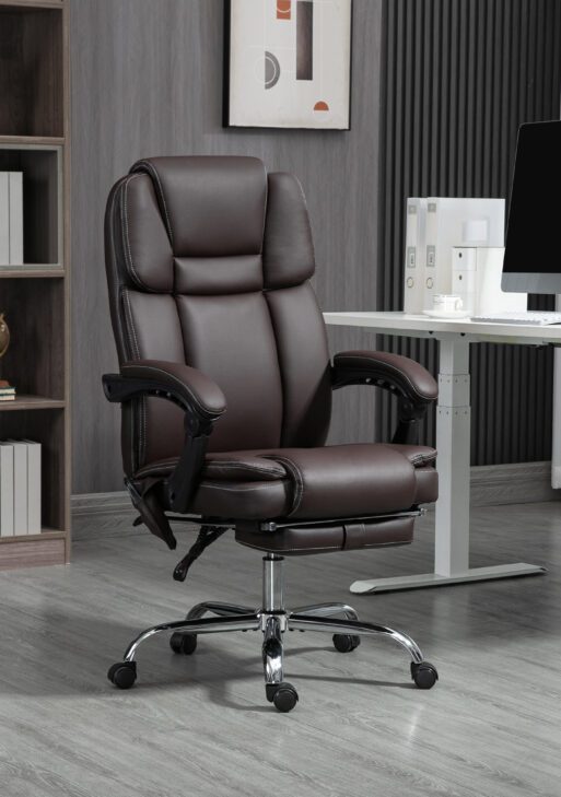 6 Point Vibration Massage Office Chair, PU Leather Reclining Computer Chair with Adjustable Height, Brwon