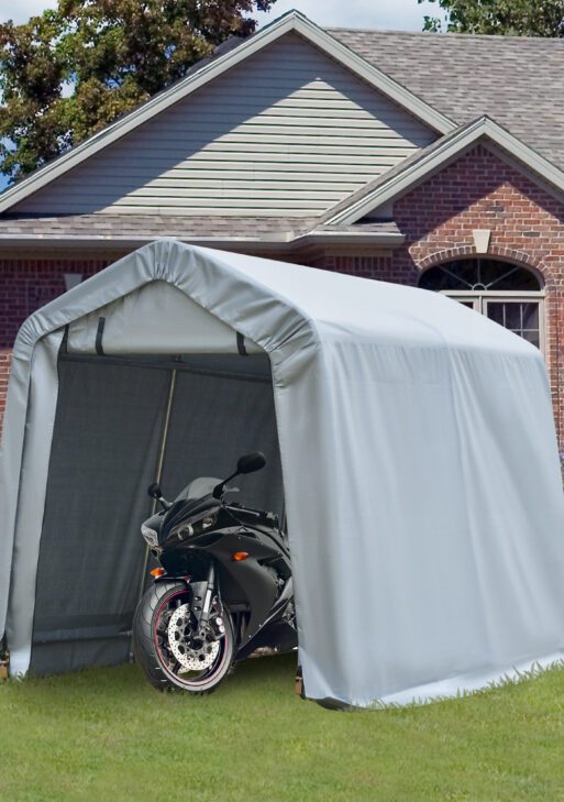 6' x 8' Carport Portable Garage, Heavy Duty Storage Tent, Patio Storage Shelter w/ Anti-UV PE Cover and Double Zipper Doors, for Motorcycle Bike Garden Tools, Light Gray
