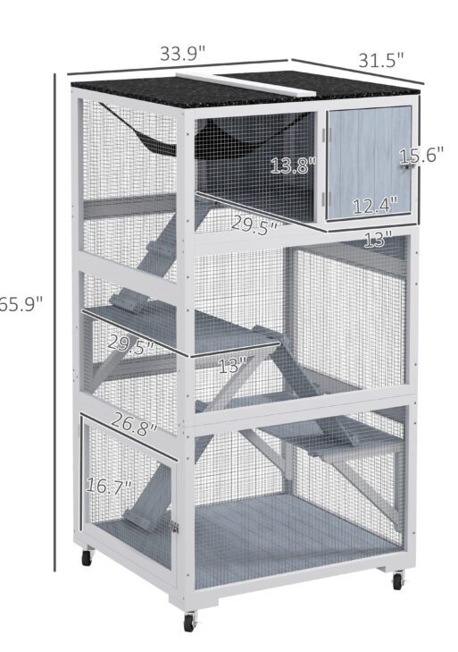 Catio, Outdoor Cat Enclosure House on Wheels with Hammock, Gray