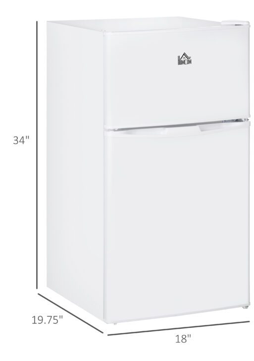 3.2 Cu.Ft Mini Fridge with Freezer, Double Door Compact Refrigerator with Adjustable Thermostat, Shelf and Reversible Door for Bedroom, Dorm, Home Office, Energy Efficient, White