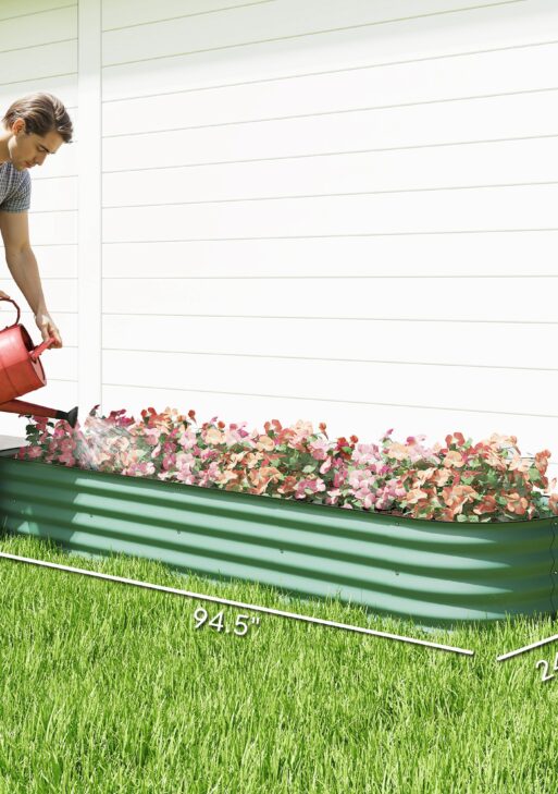 7.9' x 2' x 1' Galvanized Raised Garden Bed Kit, Metal Planter Box with Safety Edging, Green