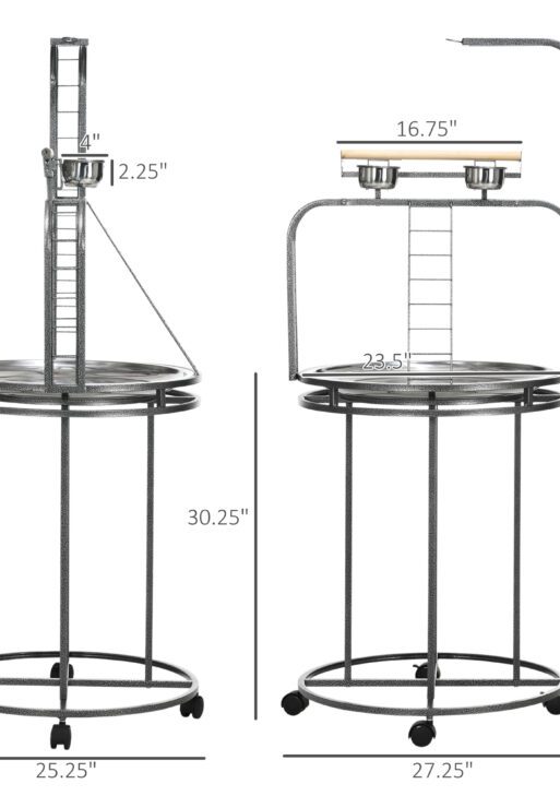 Parrot Stand Large Bird Perch Stand with Toy Hook & 3 Ladders, Parrot Perch, Bird Wooden Stand, Gray