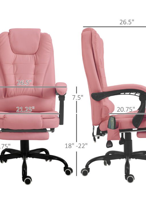7-Point Vibrating Massage Office Chair High Back Massaging Office Desk Chair with Lumbar Support, Footrest, Pink