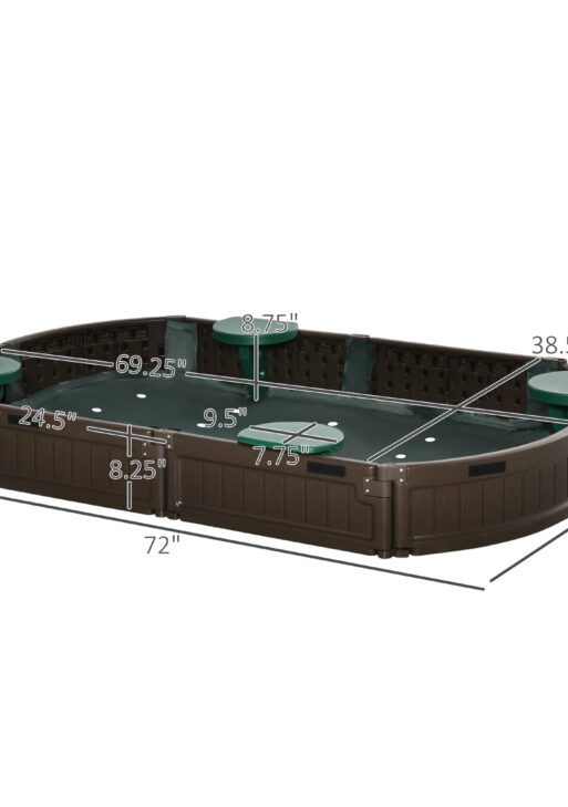 Kids Outdoor Sandbox with Cover Garden Bed Sand Pit, Easy Assembly Children's Oval Sandbox for Backyard, Brown, 72" x 41.25" x 8.75"