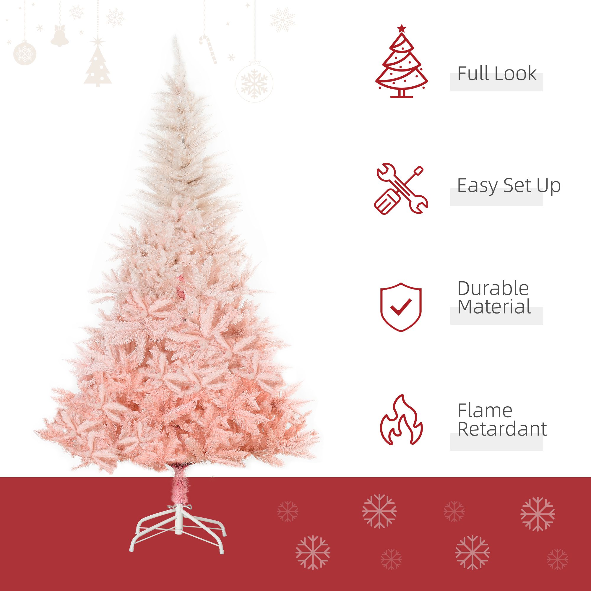 6ft Unlit Spruce Artificial Christmas Tree with Realistic Branches and 800 Tips, Pink - Image 2