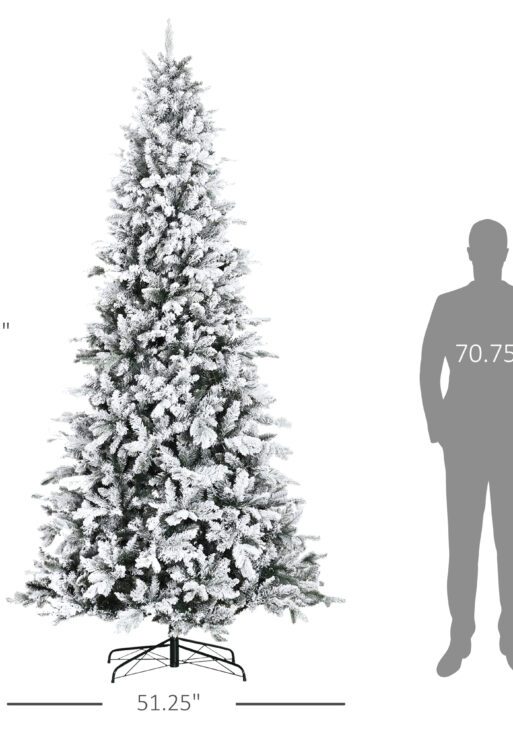 9 Foot Pine Snow Flocked Artificial Christmas Tree with 616 Realistic Cedar Branches, Auto Open, Home Holiday Decoration, Green