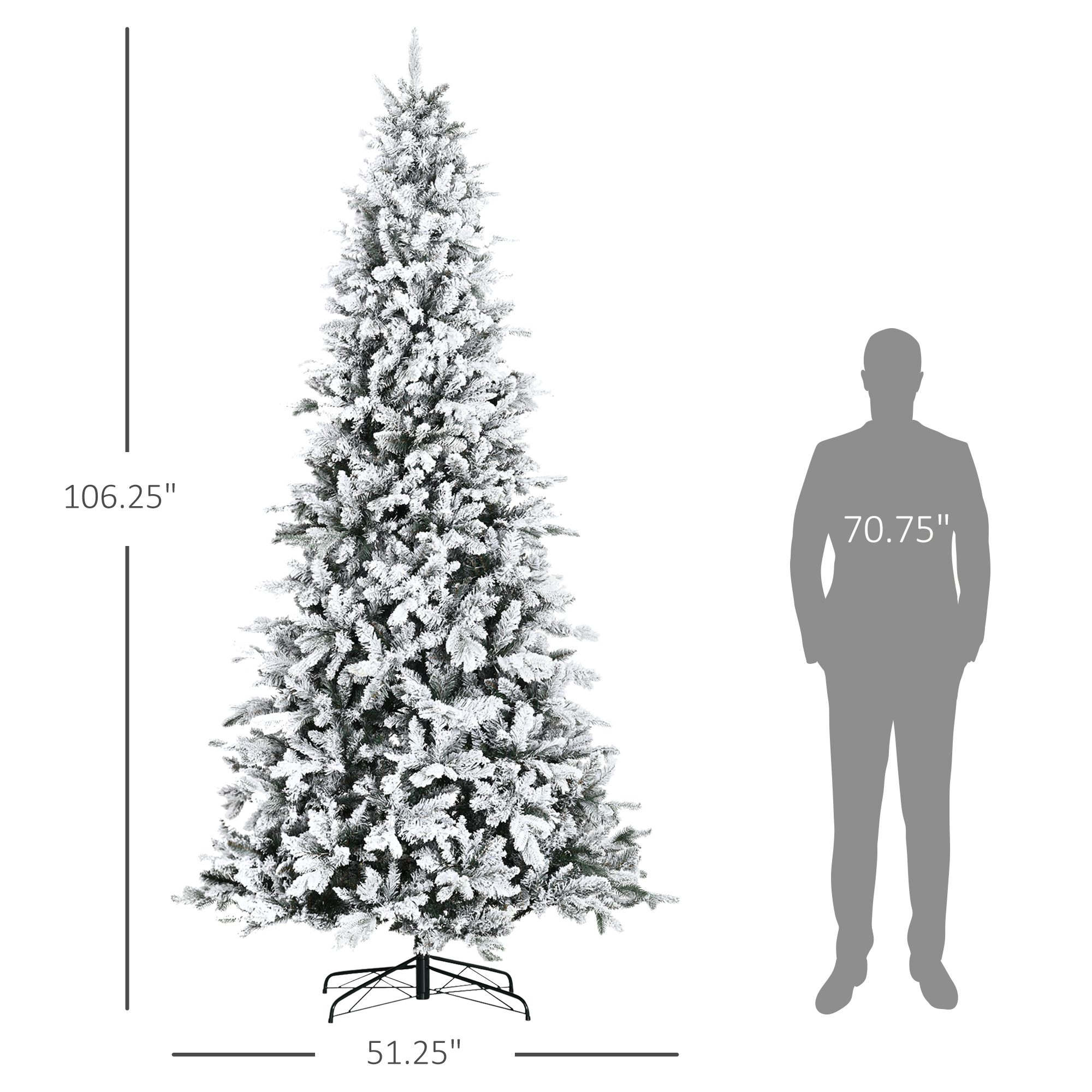 9 Foot Pine Snow Flocked Artificial Christmas Tree with 616 Realistic Cedar Branches, Auto Open, Home Holiday Decoration, Green - Image 1