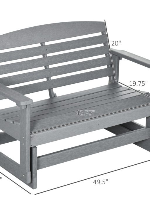 Patio Glider Bench w/ HDPE Slatted Double Rocking Chair, Light Gray