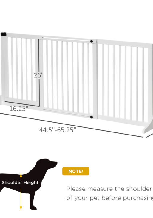 Freestanding Length Adjustable Wooden Pet Gate with Lockable Door 3 Panels, White