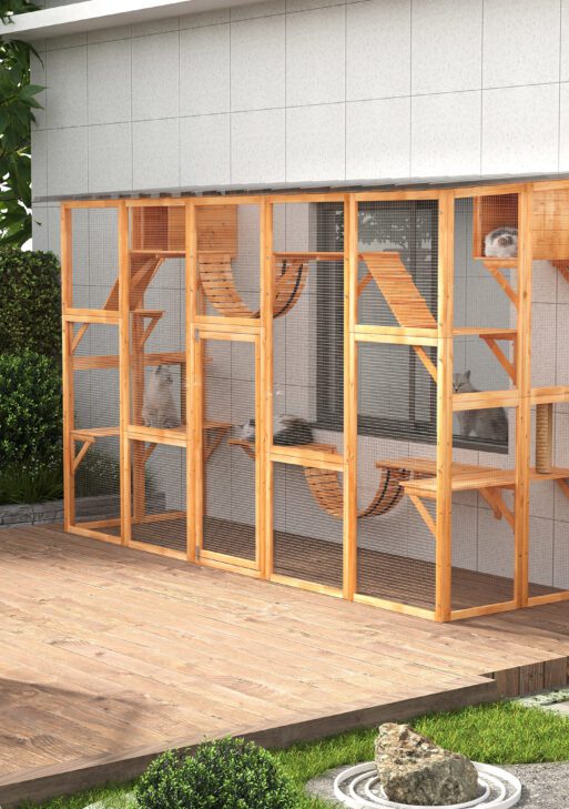 Large Catio with Multiple Shelves & Bridges, Catio with Ramps, Cat Window Box Enclosure for Outdoor Use, Orange