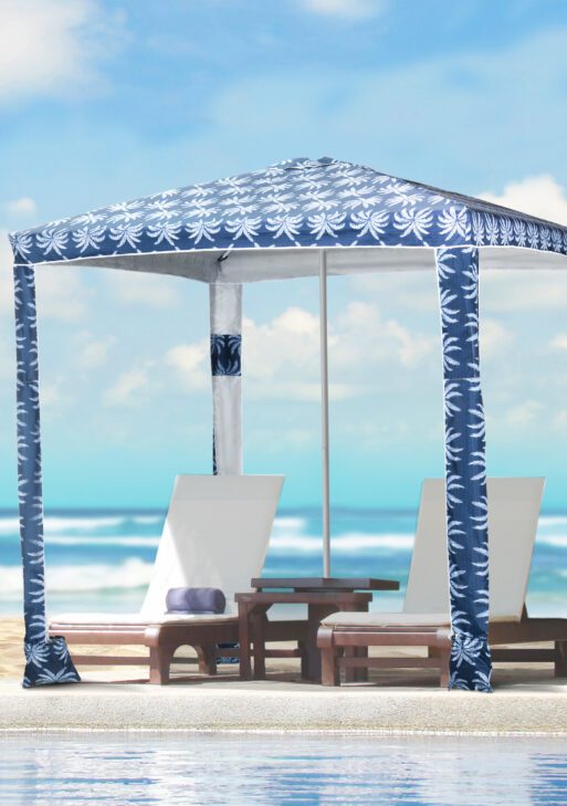 Quick Beach Cabana Canopy Umbrella, 6.5' Easy-Assembly Sun-Shade Shelter with Sandbags and Carry Bag, Cool UV50+ Fits Kids & Family, Blue Coconut Palm