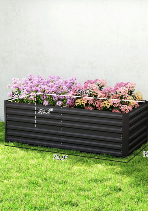 Galvanized Raised Garden Bed, Steel Outdoor Planters with Reinforced Rods, 71" x 36" x 23", Black