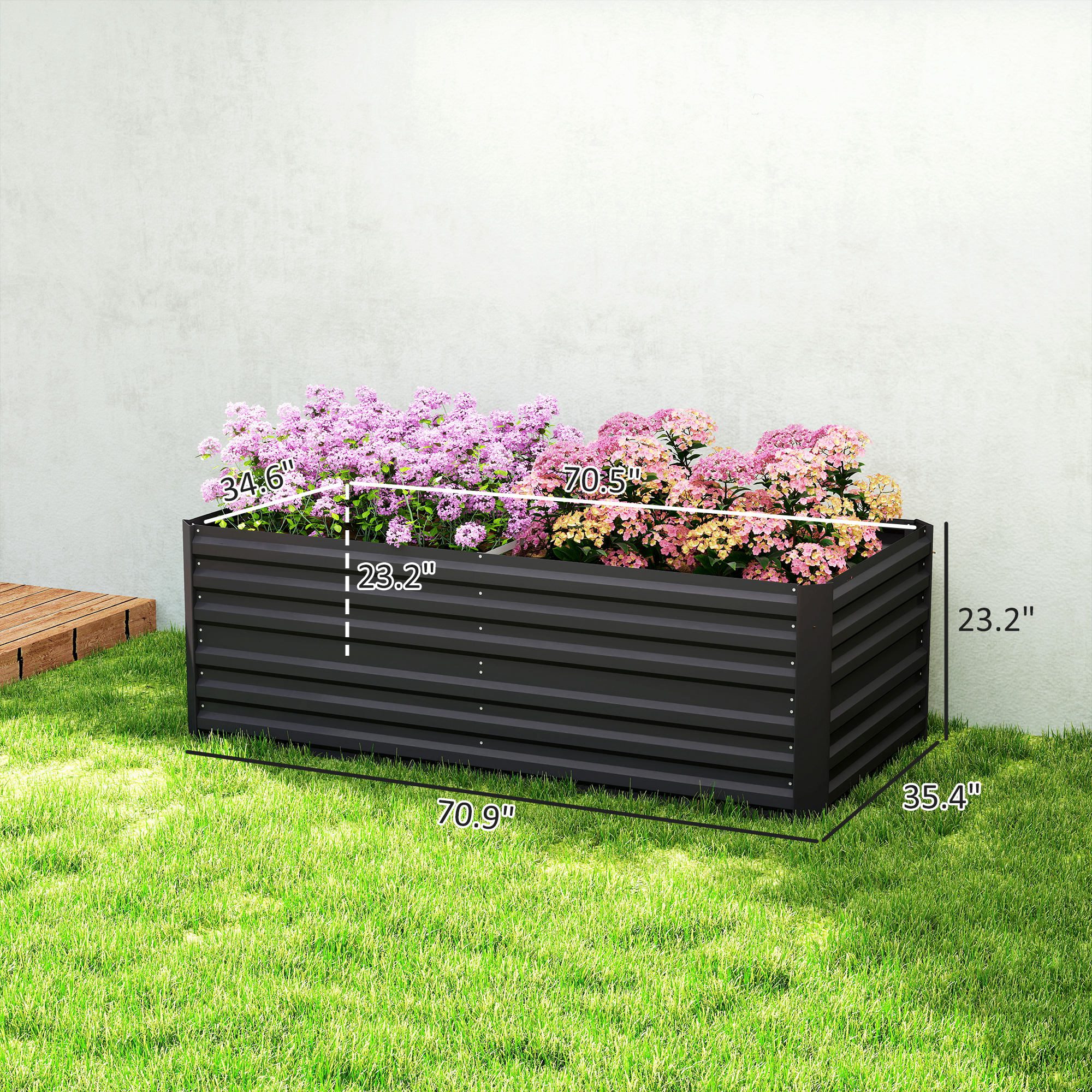 Galvanized Raised Garden Bed, Steel Outdoor Planters with Reinforced Rods, 71" x 36" x 23", Black - Image 1