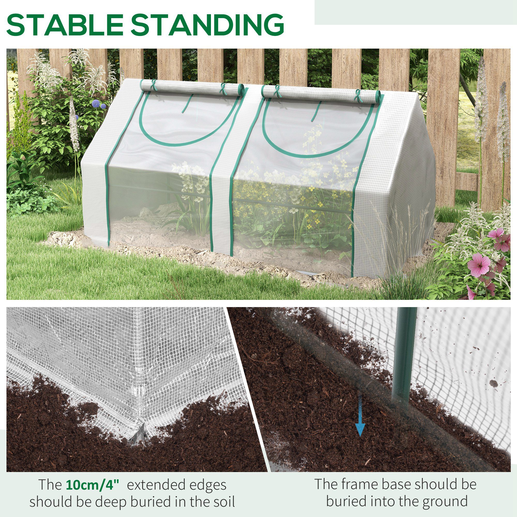 6' x 3' x 3' Portable Greenhouse, Garden Hot House with Two PE/PVC Covers and 2 Roll Up Windows, Clear - Image 3