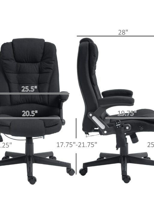 6 Point Vibrating Massage Office Chair with Heat, Linen High Back Massage Desk Chair with Reclining Backrest, Black