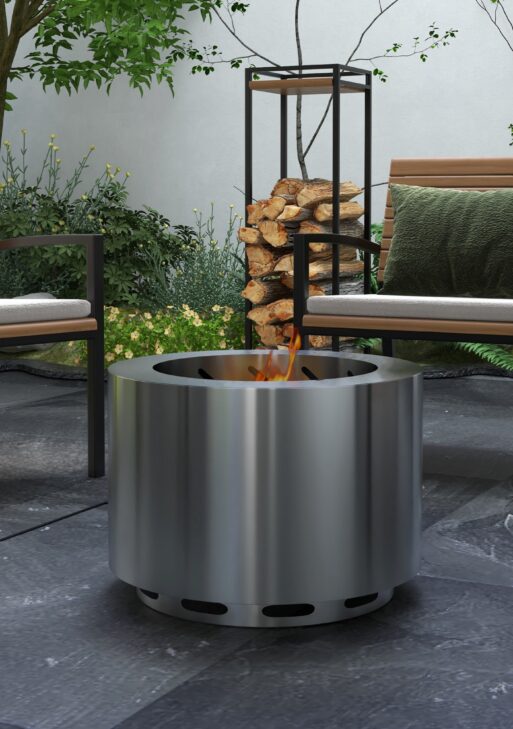 Smokeless Fire Pit, Portable Camping Bonfire Stove with Poker for Backyard Patio Picnic, Stainless Steel, Silver